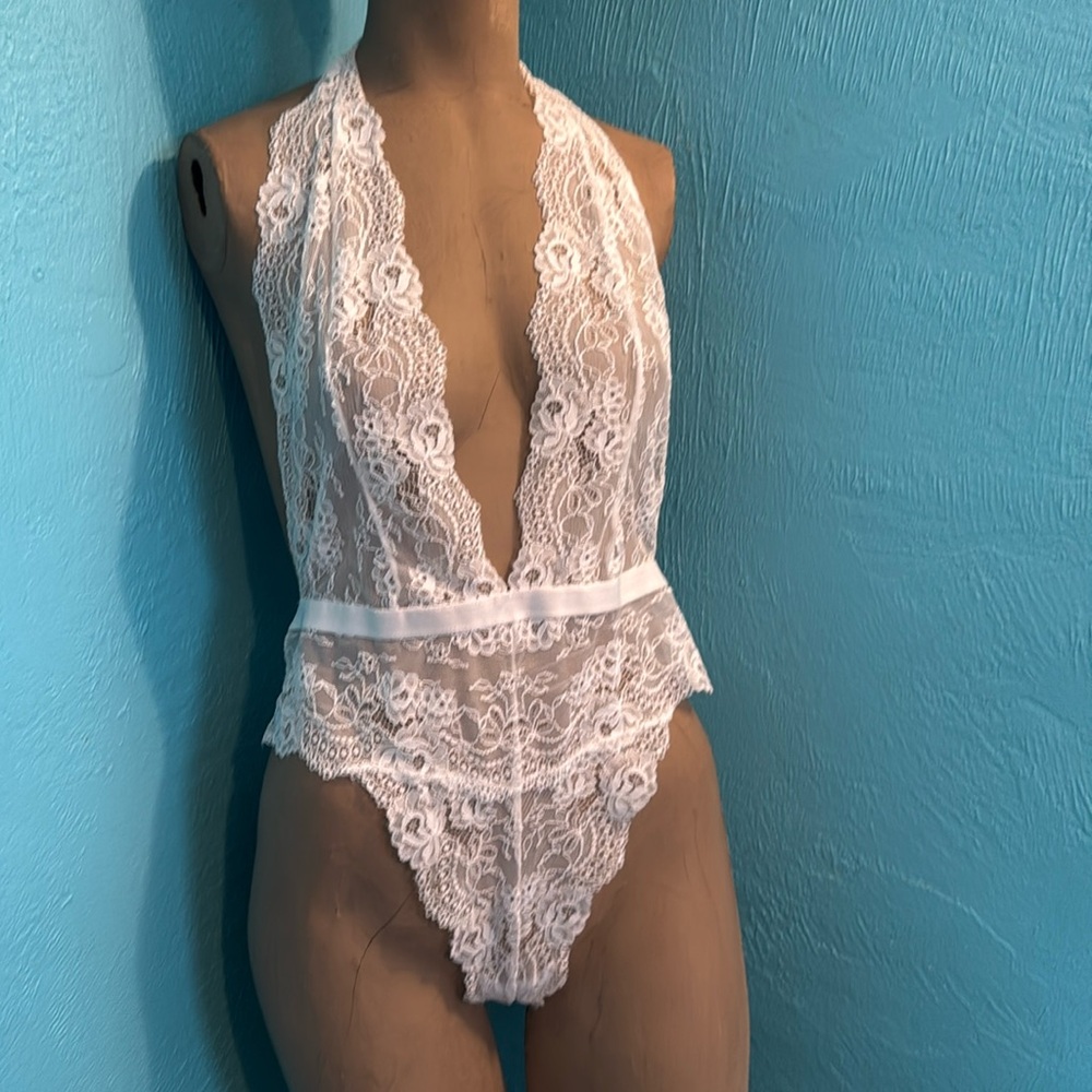 White lace lingerie one piece body suit teddy